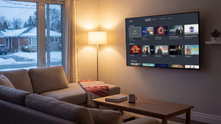 IPTV Ontario setup on a smart TV in a modern Ontario living room